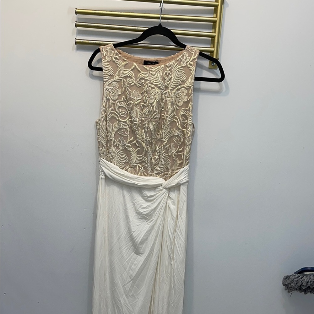 Bailey 44 Cream and Gold Lace Wrap Dress with Slit
